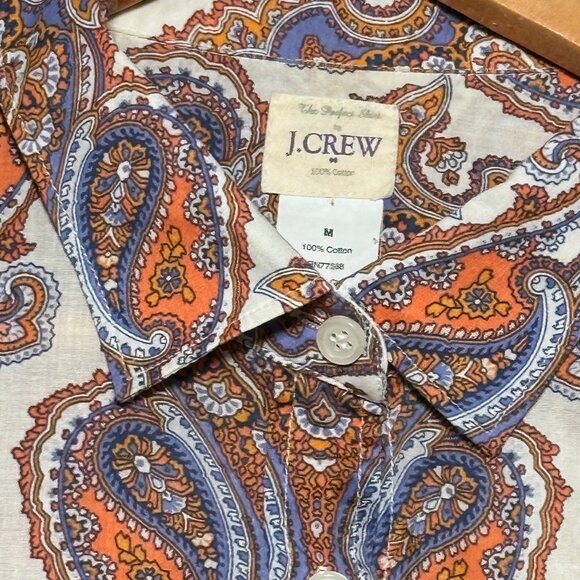 J.Crew Men’s M Paisley Print Cotton Button-Up Shirt — Orange Blue - Picture 2 of 7